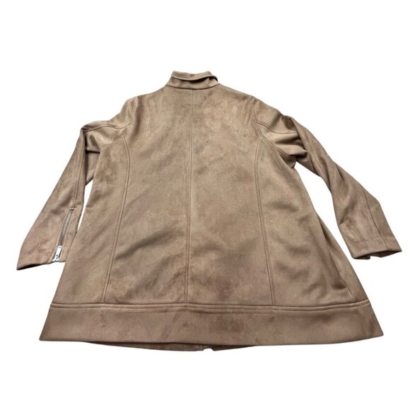 Old Navy Jacket Womens 3X Plus Tan Moto Zip Front Faux Suede Soft Stretch Coat - Picture 2 of 9